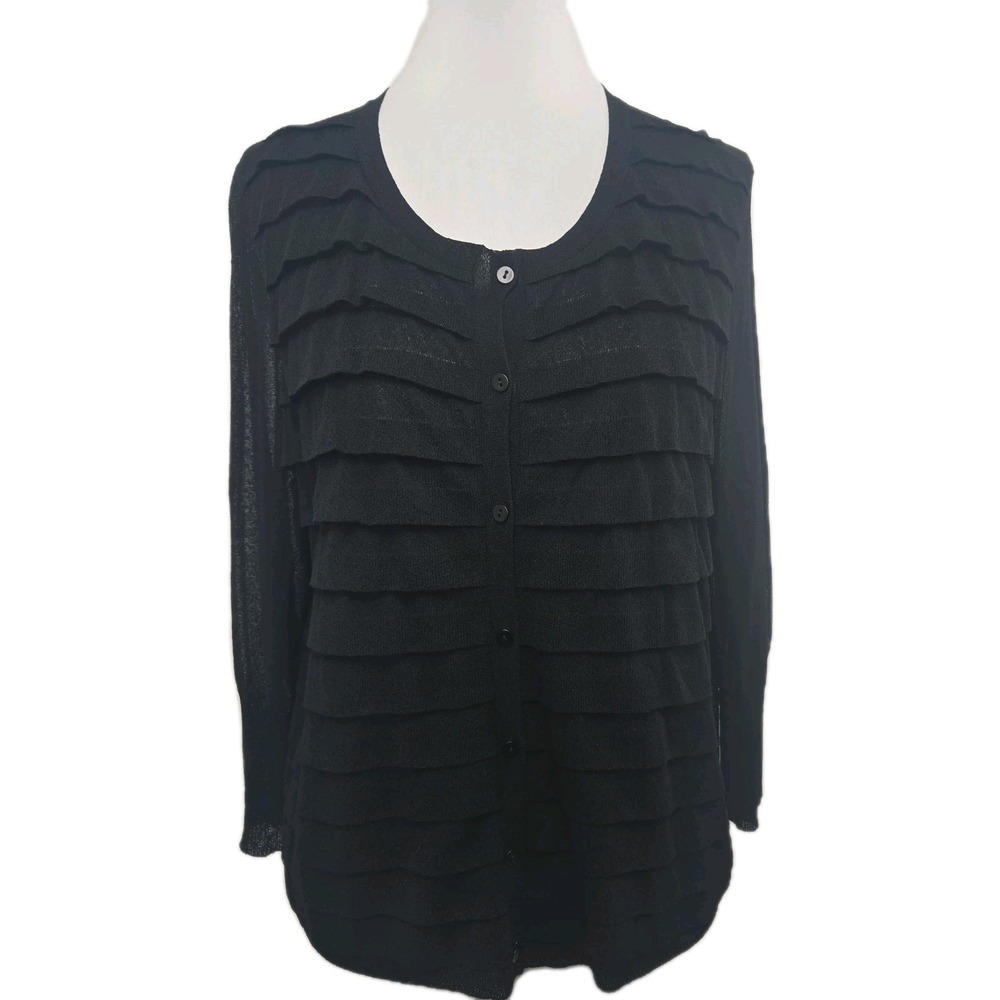 Eileen Fisher Black Nylon Blend‎ Women's Large 3/4 Sleeve Crop Sweater